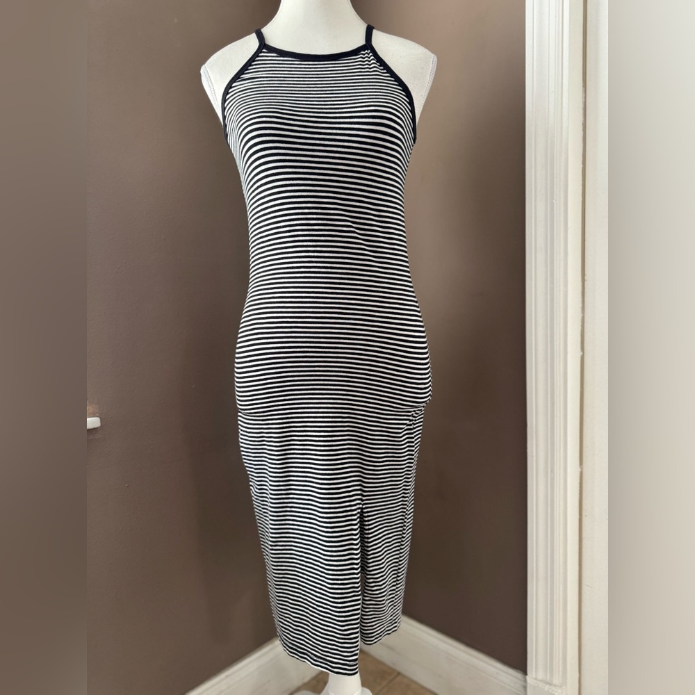 Black and White Striped Bodycon Midi Dress, Size L